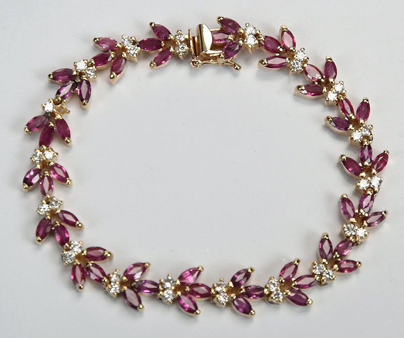 Appraisal: kt Ruby Diamond Bracelet marquise cut rubies approx x mm