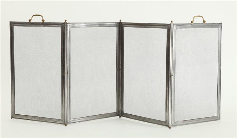 Appraisal: ENGLISH BRASS-MOUNTED STEEL-FRAMED FOUR-FOLD WIRE MESH SCREEN x in each