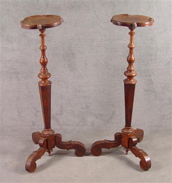 Appraisal: Pair of Victorian Burl Walnut Veneer Plant Stands Quatrefoil tray