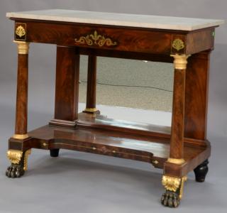 Appraisal: American Classical ormolu mounted and figured mahogany marble topped pier