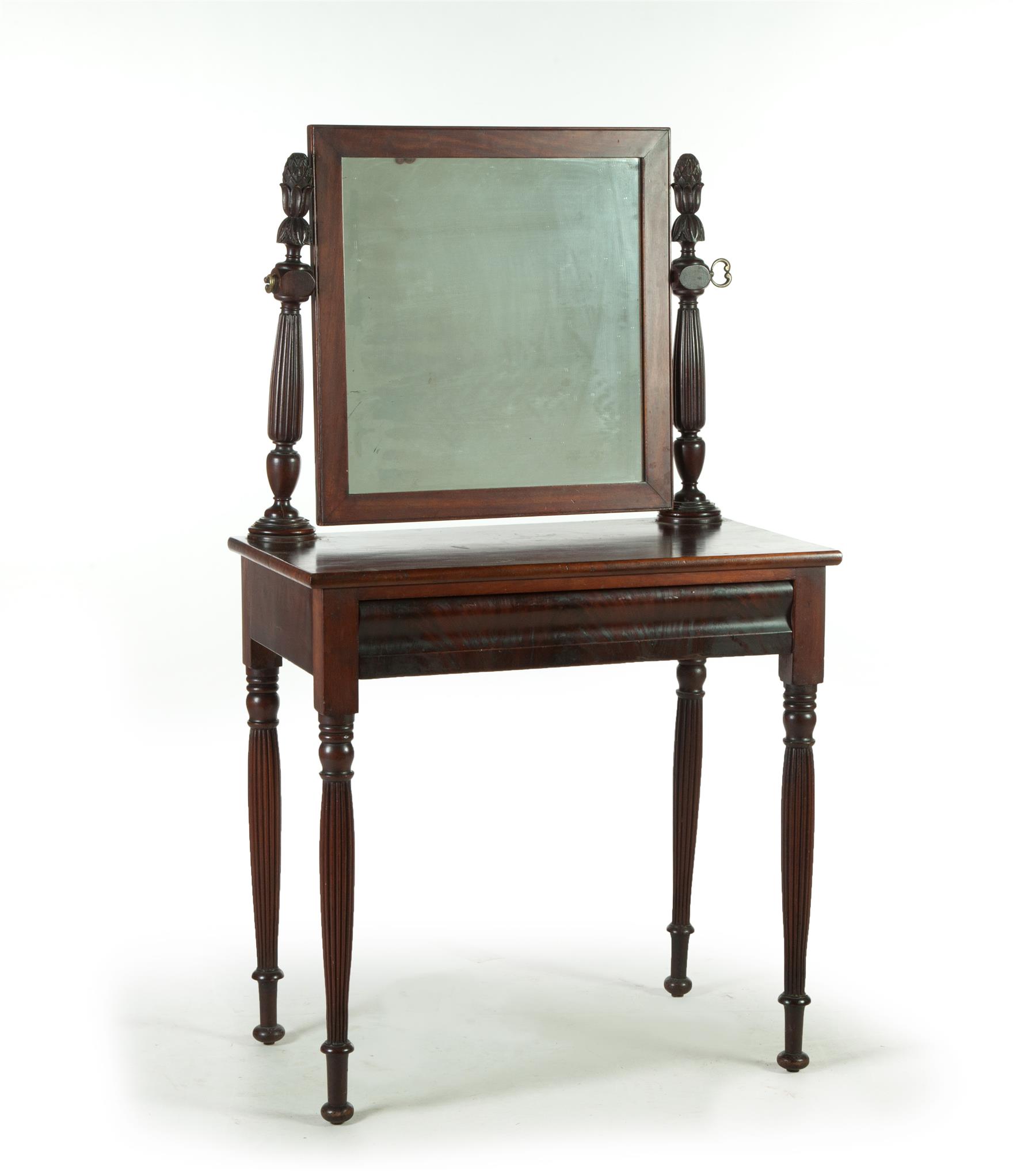 Appraisal: LATE-SHERATON DRESSING TABLE WITH MIRROR American ca mahogany Turned and