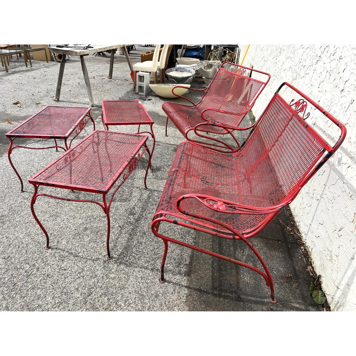 Appraisal: pc Painted Red Iron Outdoor Set Two Love Seats Three