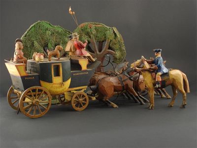 Appraisal: Rumsey Highflier' a carved wood stagecoach with horses two trees