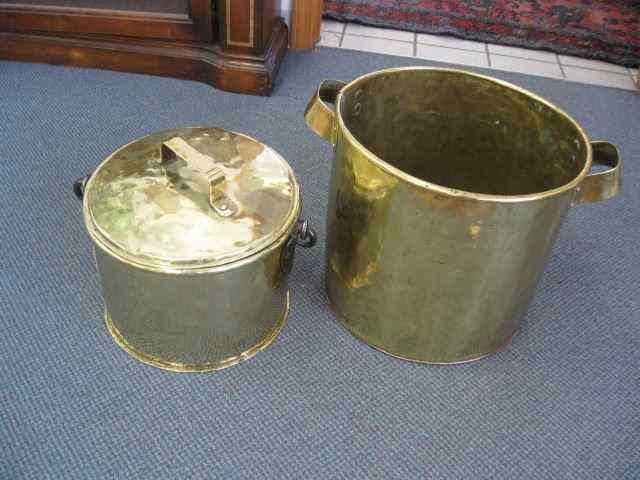 Appraisal: Victorian Brass Pots one covered withiron handle other signed V