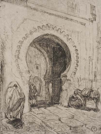 Appraisal: HENRY OSSAWA TANNER - Gateway to Tangiers Etching circa -