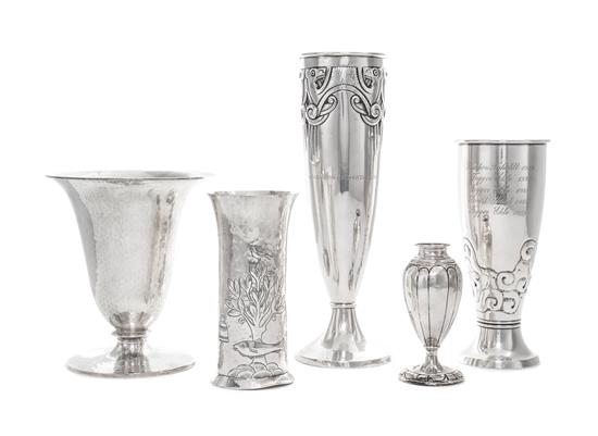 Appraisal: Sale Lot Five Continental Silver Vases Various Makers Early th