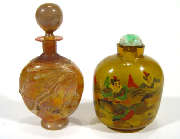 Appraisal: Oriental glass scent bottle painted to exterior with warriors together