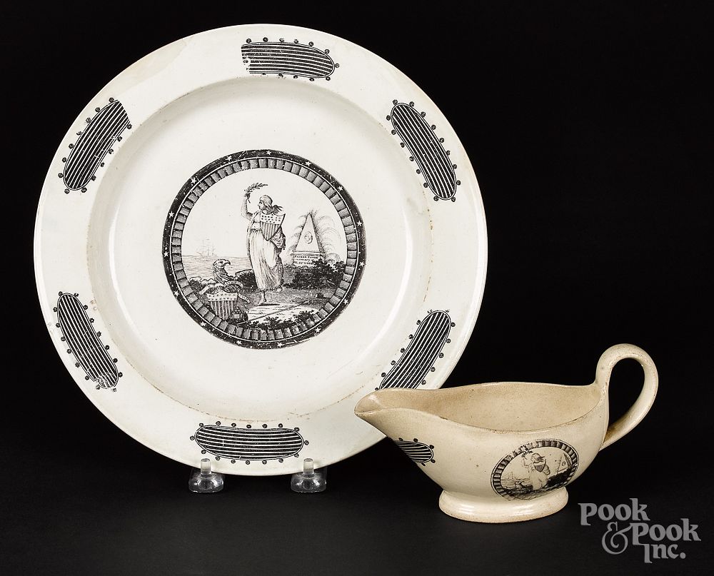 Appraisal: Liverpool Herculaneum plate and gravy boat Liverpool Herculaneum plate and