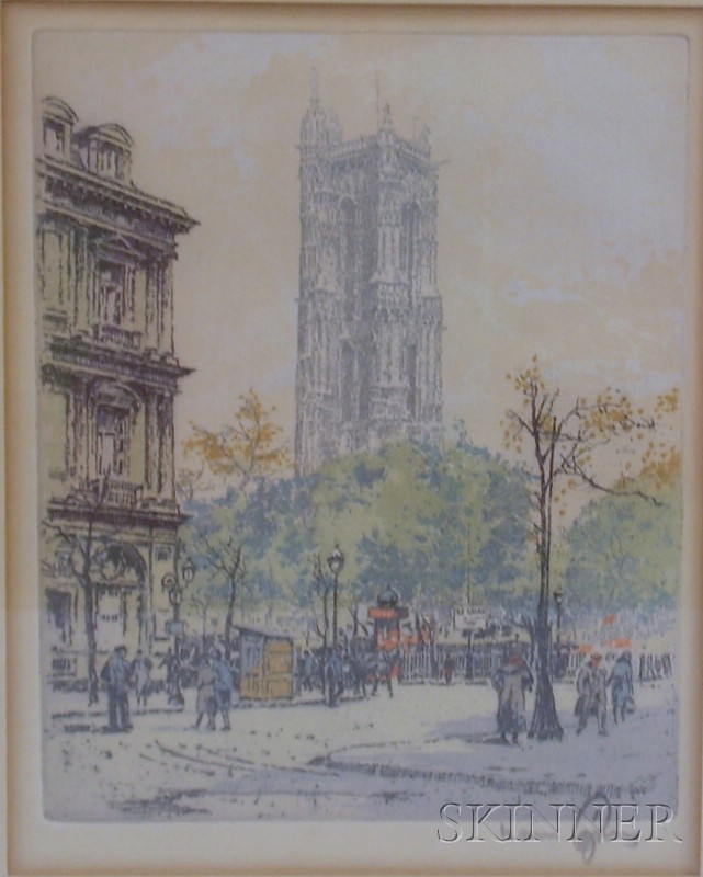 Appraisal: Two Framed Color Etchings on Paper of Paris Views by