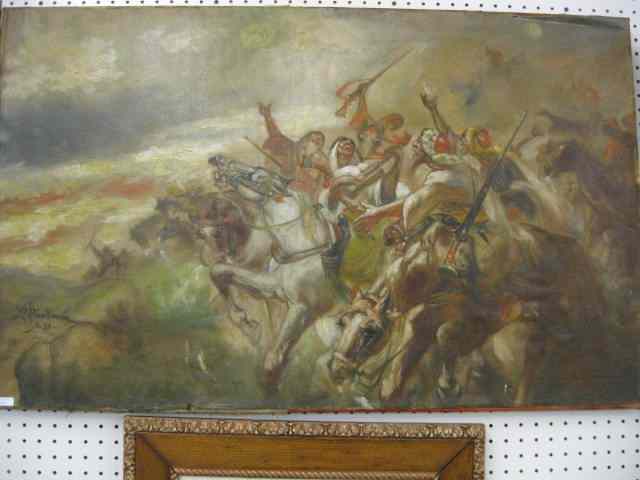 Appraisal: H M Staachmann Oil on Canvas desert warriors on horseback