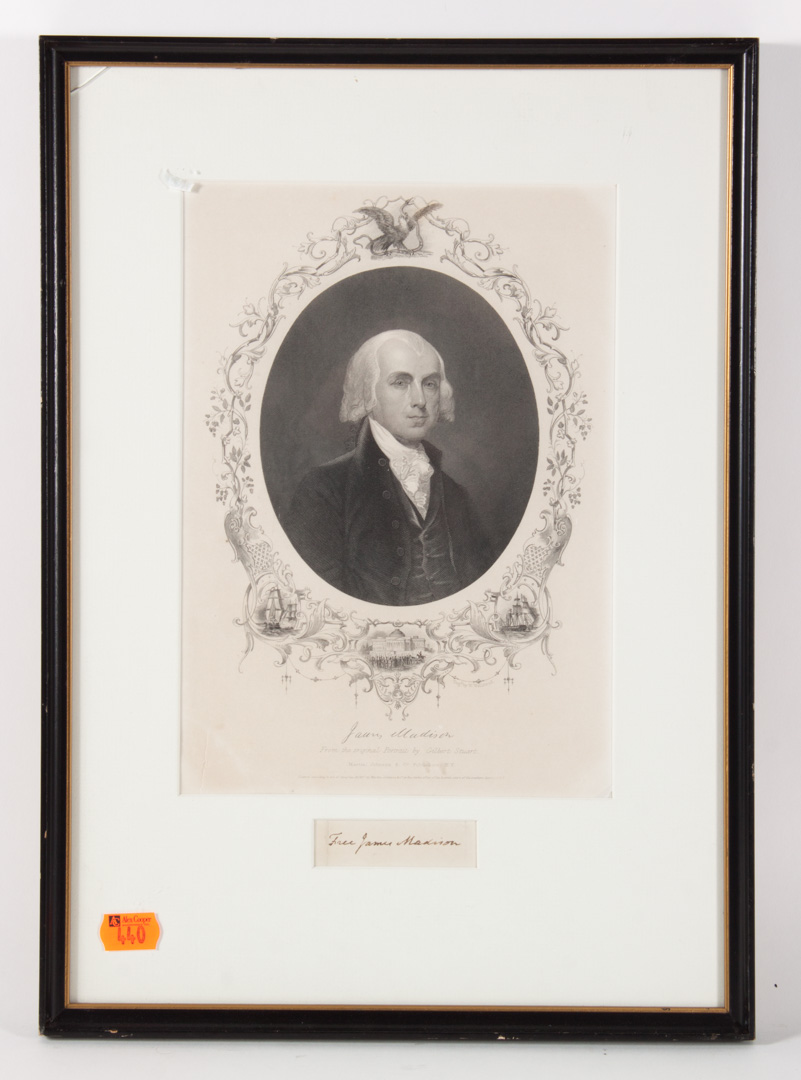 Appraisal: Presidential Autograph James Madison clipped signature from an envelope Free