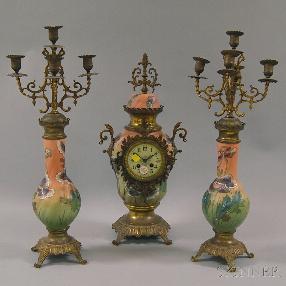 Appraisal: Gilt and Painted Metal French Garniture late th or early