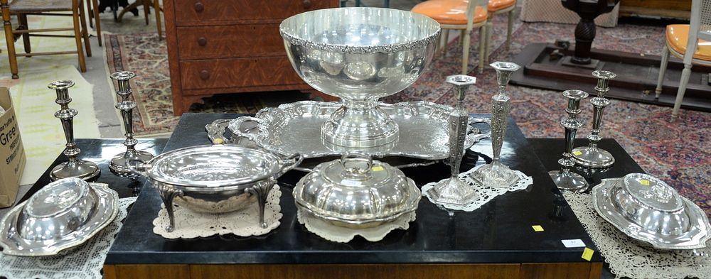 Appraisal: Thirteen piece group of silverplate to include set of candlesticks