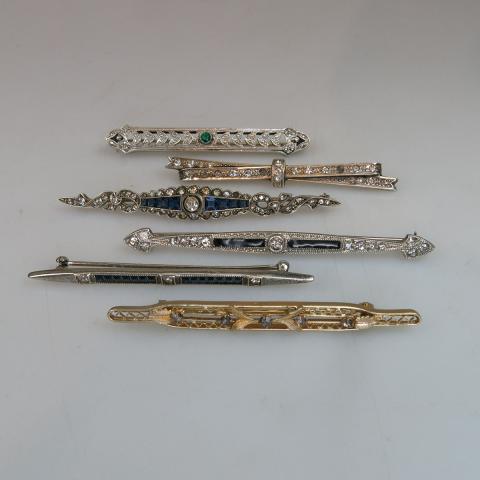 Appraisal: Sterling Silver Bar Pins set with various synthetic stones g