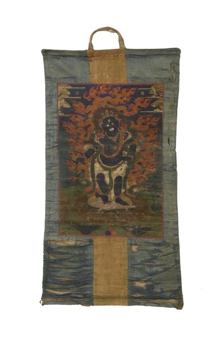 Appraisal: TIBETAN THANKA distemper on cloth decorated with a seated Mahakala