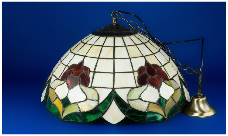 Appraisal: Tiffany Style Hanging Lampshade Large Cream Ground with Stylised Red