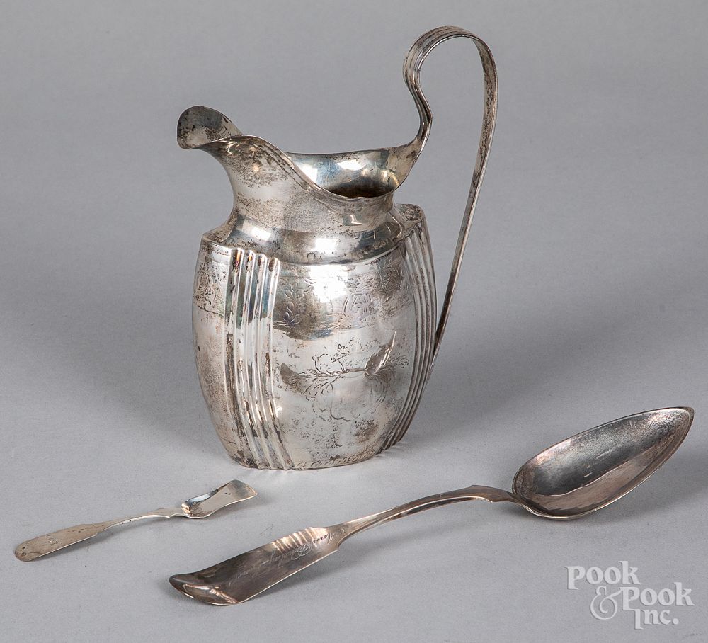 Appraisal: New York coin silver creamer together with spoon New York