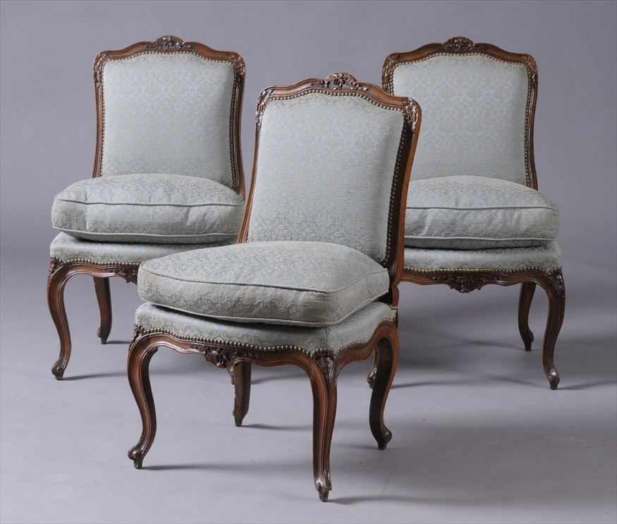 Appraisal: SET OF THREE LOUIS XV CARVED BEECHWOOD CHAISES LA REINE