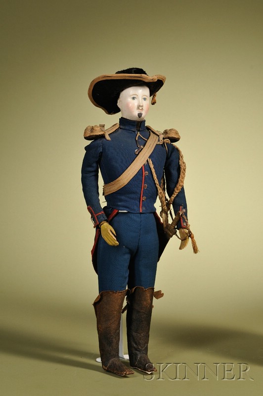 Appraisal: Papier-mache Soldier France c papier-mache shoulder head with molded and