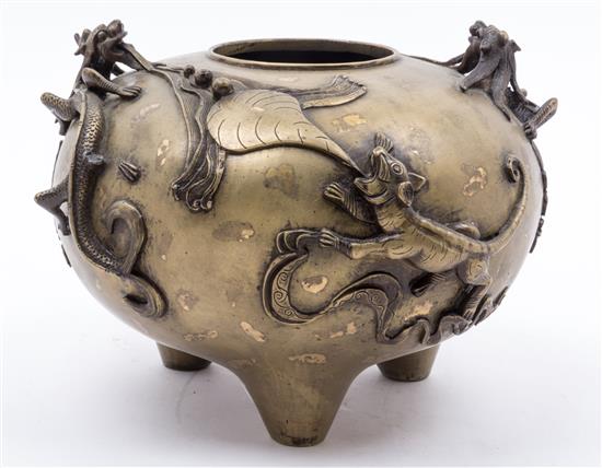 Appraisal: Sale Lot A Bronze Tripod Censer with dragon decoration Height