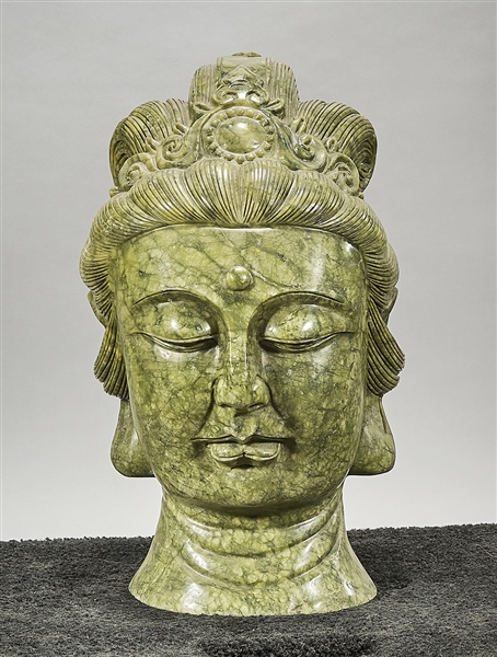 Appraisal: Chinese green carved hardstone head of Guanyin x x approx