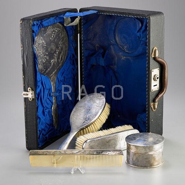 Appraisal: CHINESE EXPORT SILVER VANITY SET Condition Report