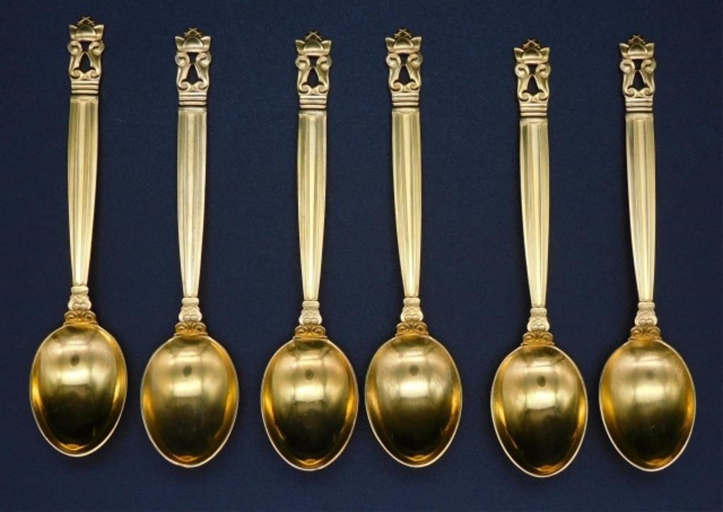 Appraisal: SET OF GEORG JENSEN DEMITASSE SPOONS STERLINGwith a gold wash