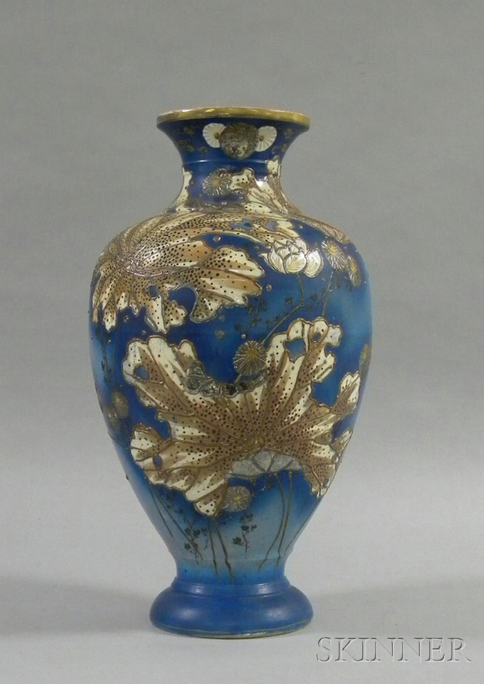 Appraisal: Large Blue and White Satsuma Vase floral decoration ht in