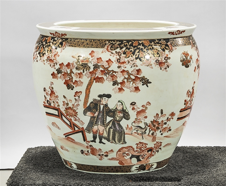 Appraisal: Chinese export-style painted porcelain jardiniere depicting figures in a landscape