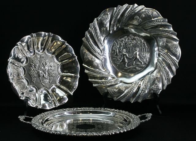 Appraisal: A Hungarian silver plated footed dish repousse decorated with a