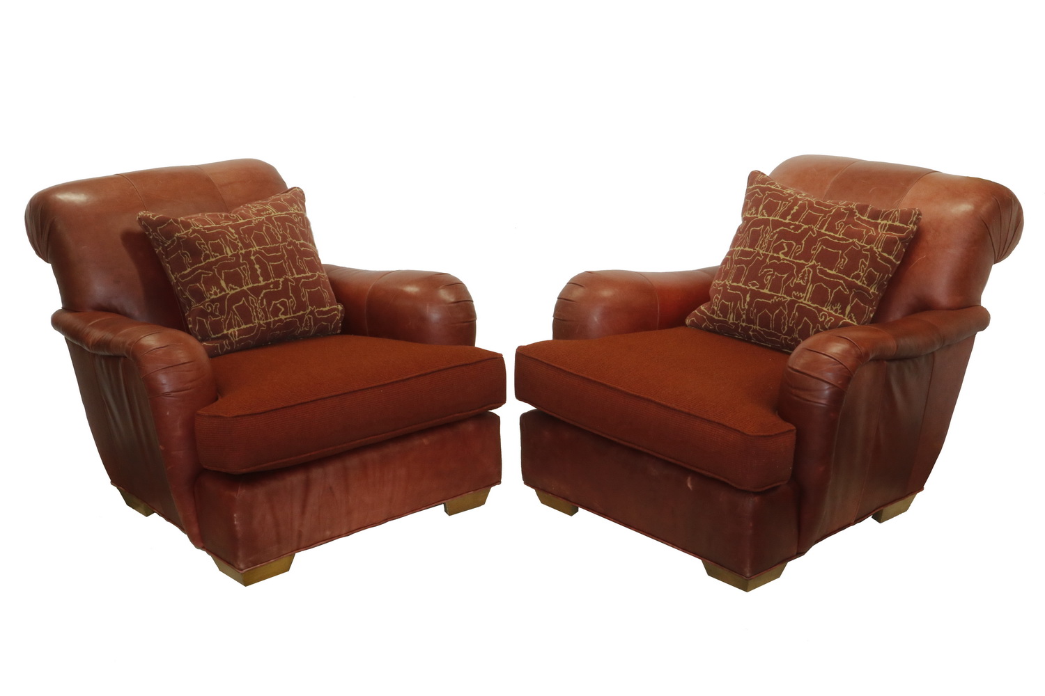 Appraisal: PR BAKER RED LEATHER CLUB CHAIRS Pair of Red Leather