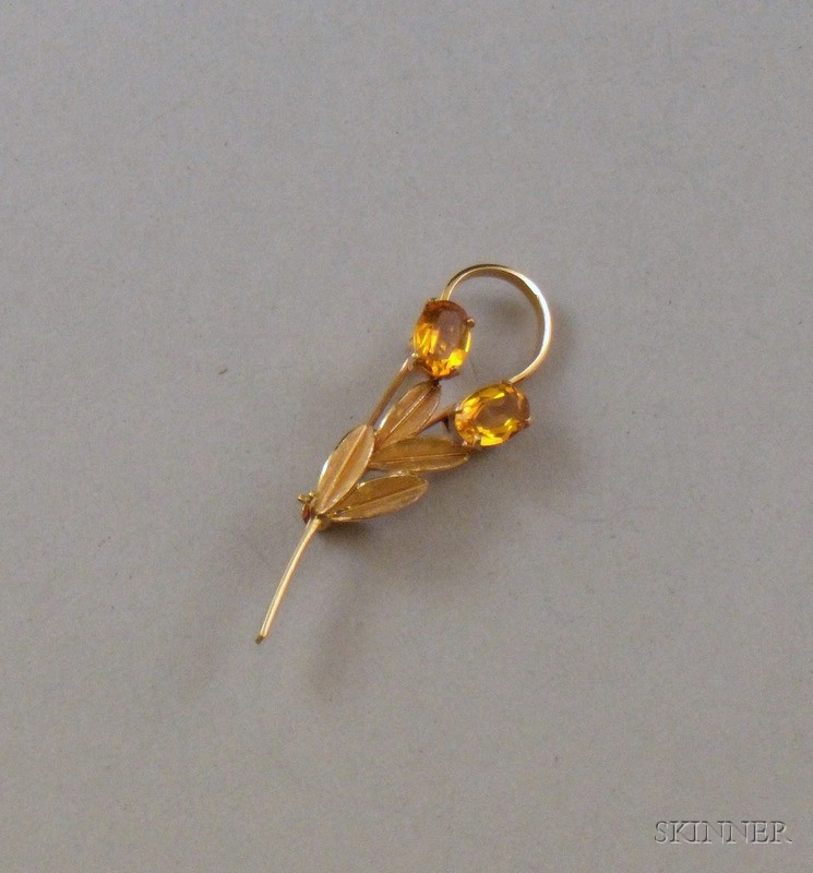 Appraisal: kt Yellow Gold and Citrine Flowering Branch Pin