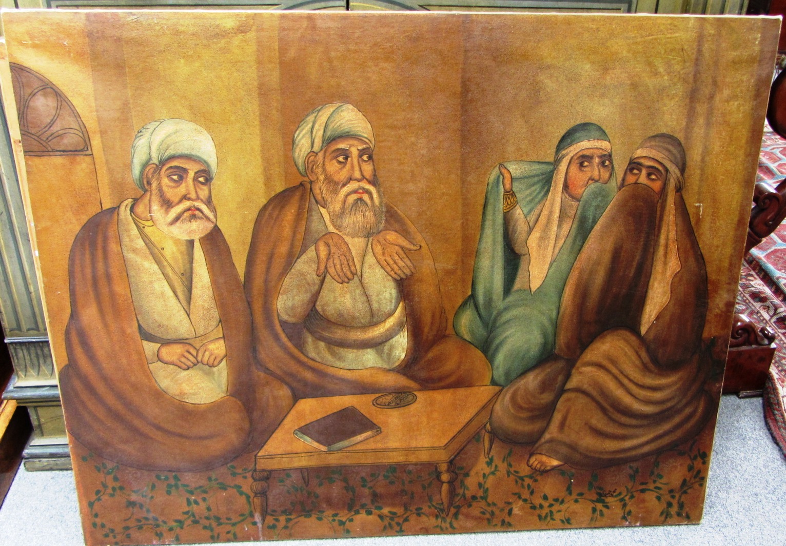 Appraisal: Middle Eastern School th century Persian Interior scene oil on