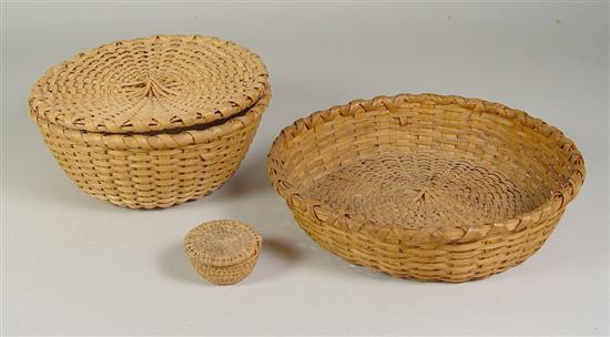 Appraisal: Three Baskets Circa early th century Two split oak baskets