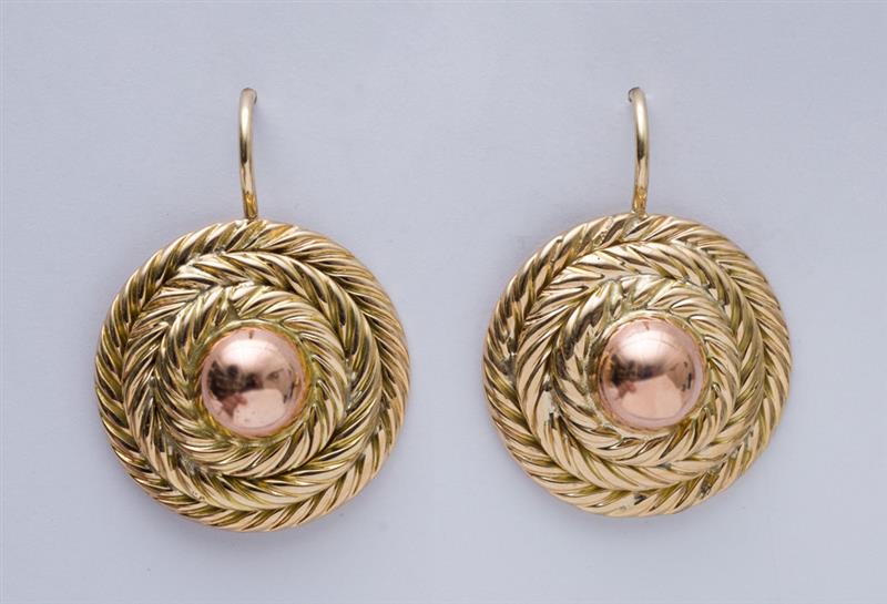 Appraisal: PAIR OF K YELLOW GOLD ROPE STYLE CIRCULAR DOMED EARRINGS