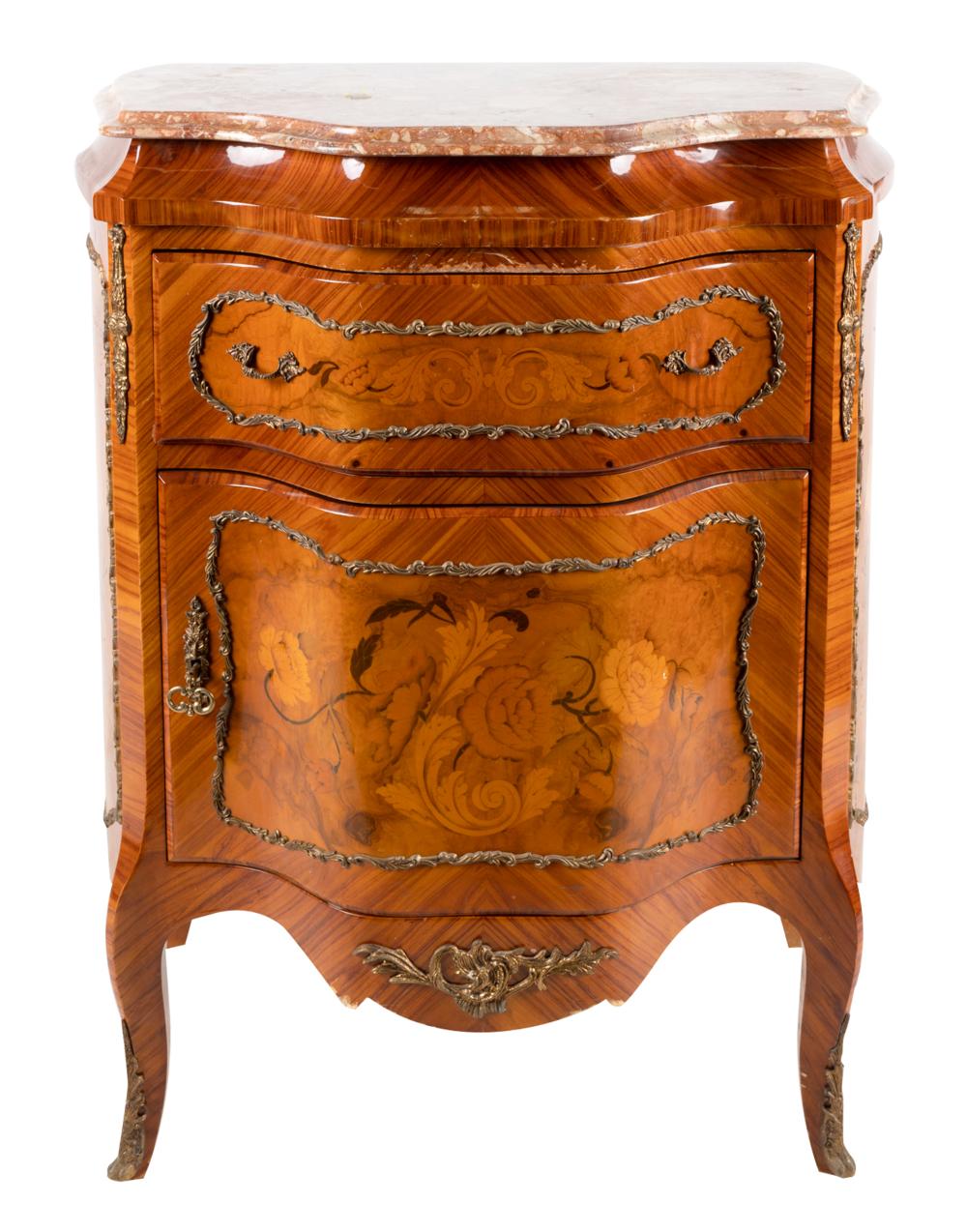 Appraisal: GILT METAL-MOUNTED MARBLE-TOP COMMODEmodern having a drawer over a hinged