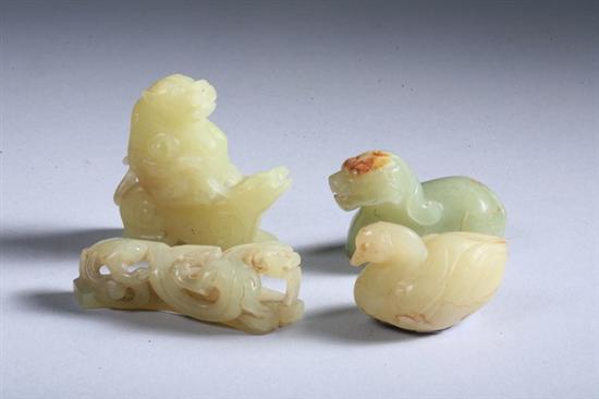 Appraisal: FOUR PIECES CHINESE JADE Including carving of dragon duck mythical