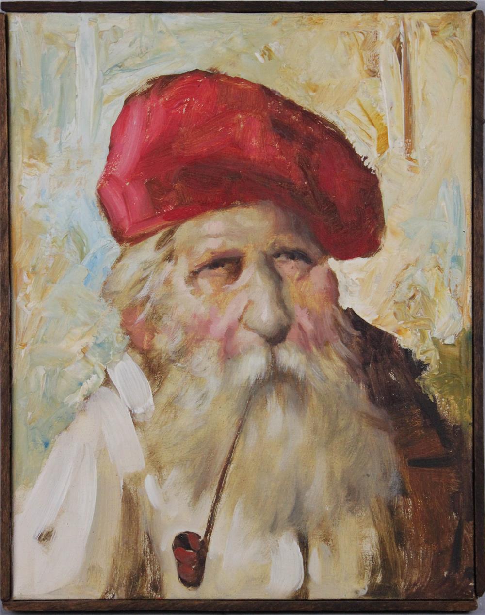 Appraisal: ITALIAN TH CENTURY MAN WITH PIPE AND RED BERET Oil