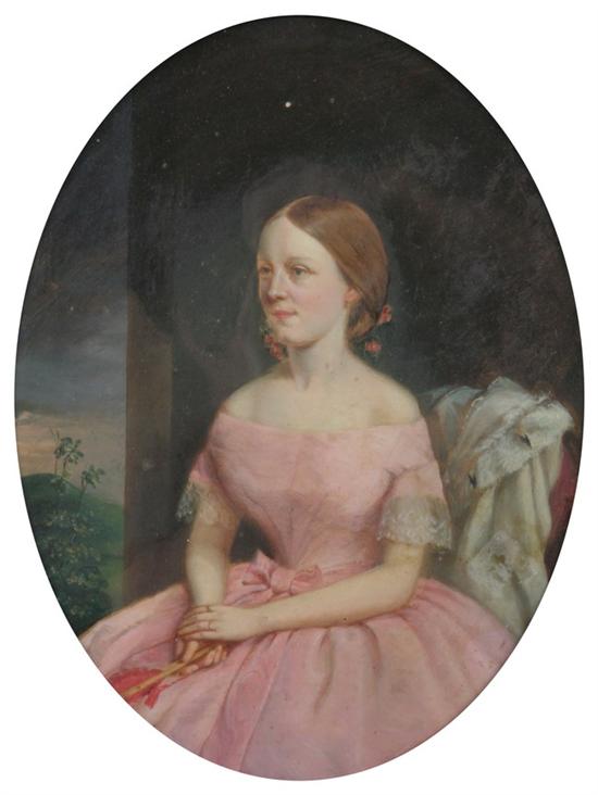 Appraisal: AMERICAN SCHOOL th century PORTRAIT OF A YOUNG WOMAN IN