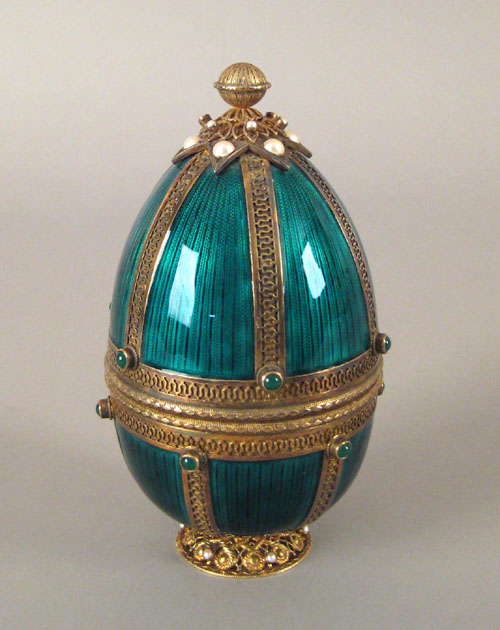 Appraisal: Russian silver gilt and guilloche egg th c opening to