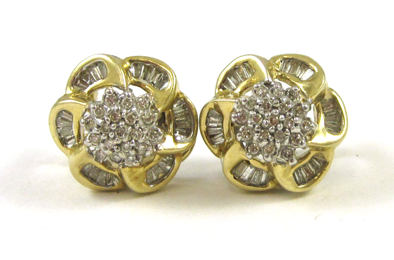 Appraisal: PAIR OF DIAMOND AND YELLOW GOLD EARRINGS each k gold