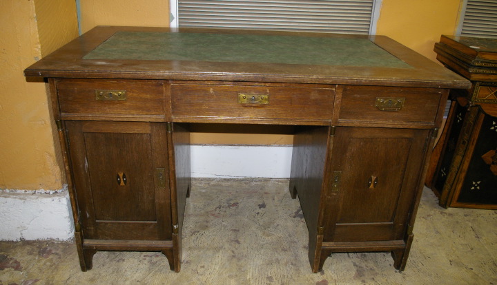 Appraisal: English Arts and Crafts Inlaid Oak Writing Desk ca the