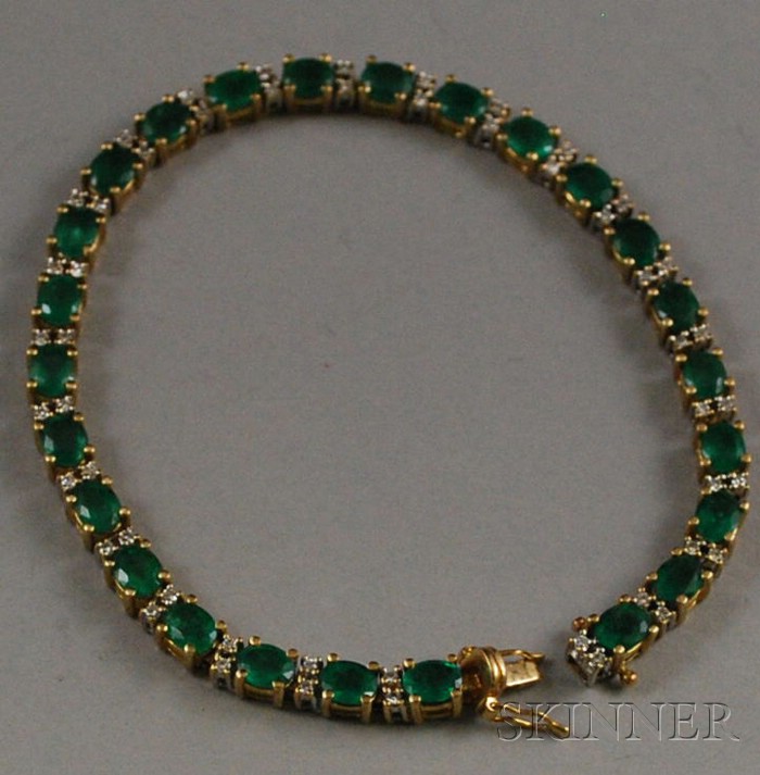 Appraisal: kt Gold Emerald and Diamond Bracelet lg in