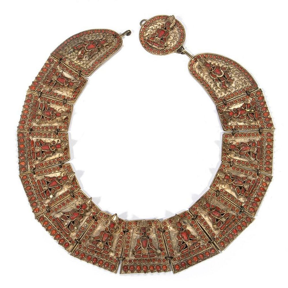 Appraisal: Tibetan Nepalese coral brass collar link necklace links and clasp