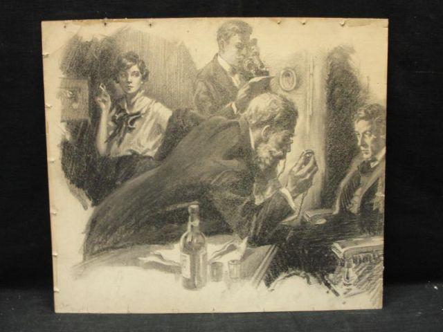 Appraisal: Charcoal or Crayon Illustration As is Of a drama scene