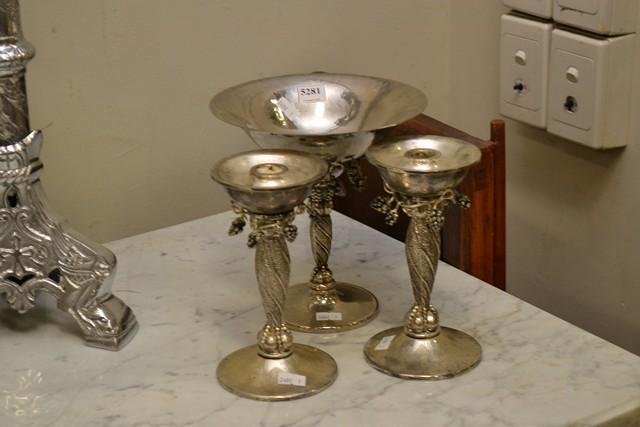 Appraisal: TWO ED CANDLESTICKS AND A MATCHING CENTERPIECE AND AN IATLIAN