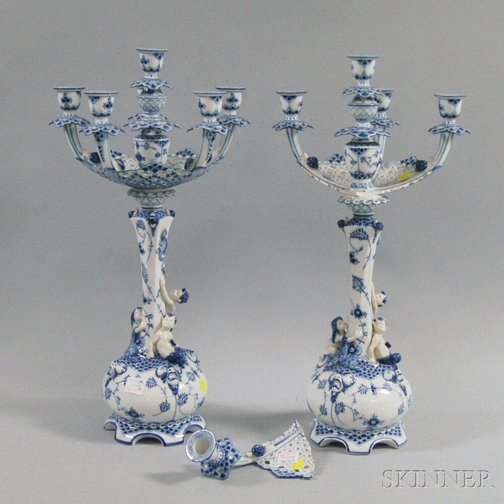 Appraisal: Pair of Blue and White Royal Copenhagen Porcelain Candelabra th