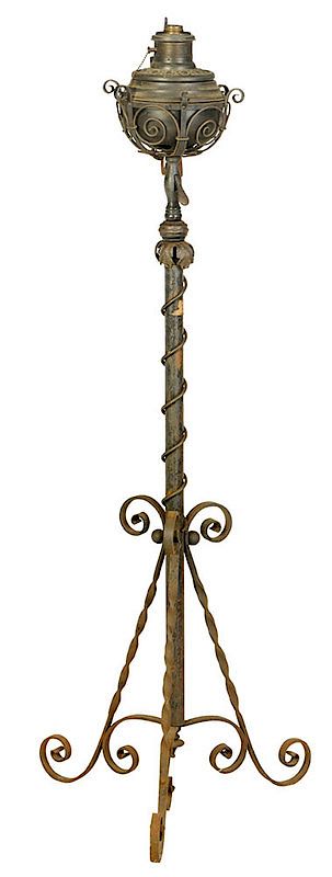 Appraisal: Wrought Iron Scrolled Floor Lamp late th century stamped The