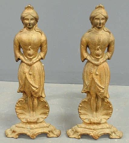 Appraisal: - Pair of Continental cast iron andirons in the form