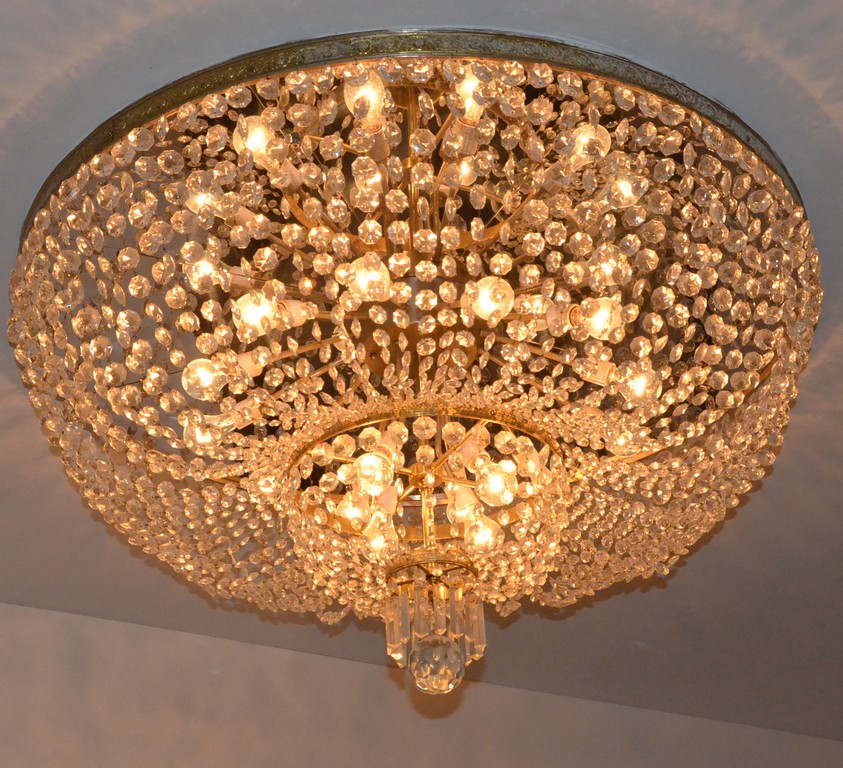 Appraisal: Flush mounted domed crystal chandelier d ht These were disassembled